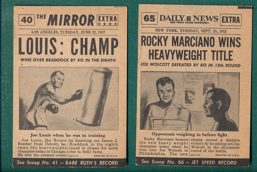 1952 Topps Scoop Boxers, #40 Joe Louis & #65 Marciano, Lot of (2)