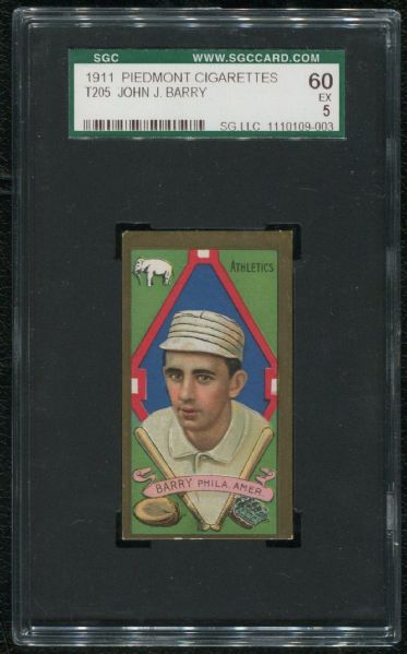 1911 Piedmont Cigarettes T205 John J. Barry SGC 60 EX 5