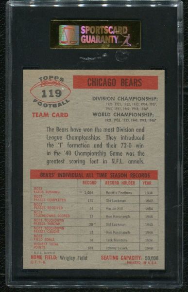 1956 Topps #119 Chicago Bears Team SGC 96 MINT 9