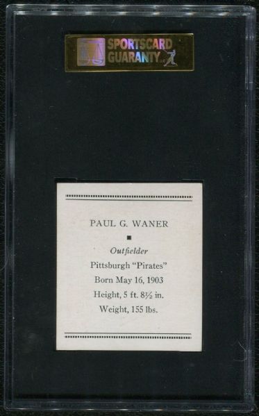 1933 Tattoo Orbit R305 Paul Waner SGC 80 EX-MT 6