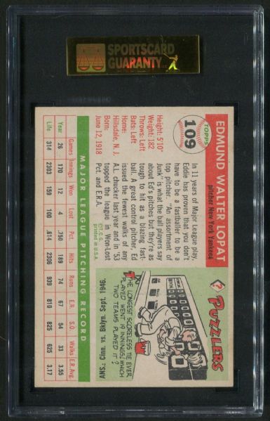 1955 Topps #109 Ed Lopat SGC 84 NM 7