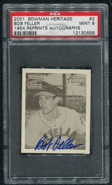 2001 Bowman Heritage #2 Bob Feller Rookie Reprint Autograph PSA 9 MINT