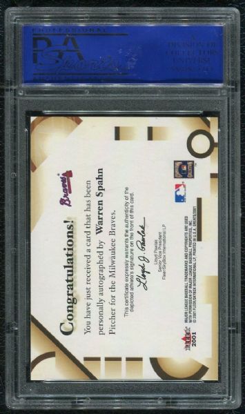 2001 Fleer Greats Warren Spahn Autograph PSA 9 MINT