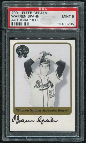 2001 Fleer Greats Warren Spahn Autograph PSA 9 MINT