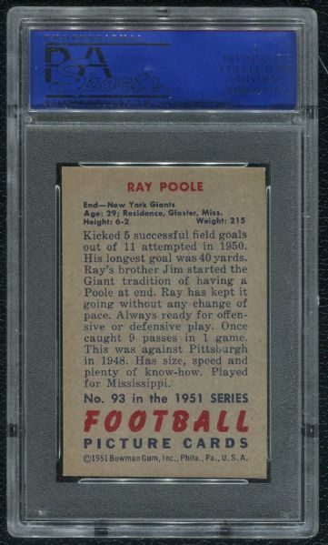 1951 Bowman #93 Ray Poole PSA 8 NM-MT