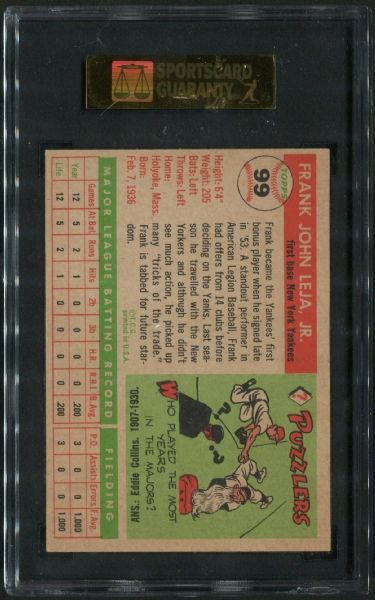 1955 Topps #99 Frank Leja SGC 84 NM 7