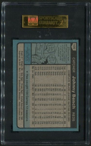 1980 Topps #100 Johnny Bench SGC 98 GEM MINT 10