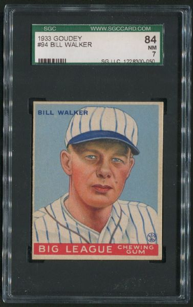 1933 Goudey #94 Bill Walker SGC 84 NM 7