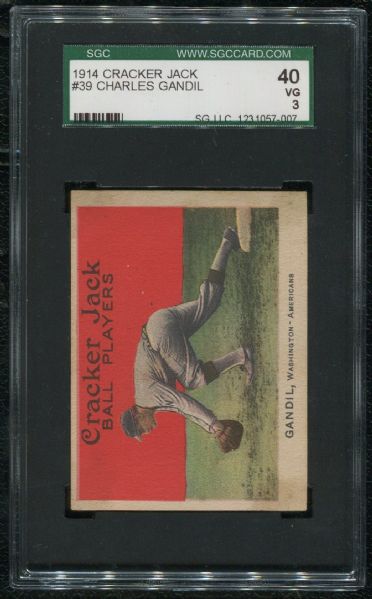 1914 Cracker Jack #39 Chick Gandil SGC 40 VG 3