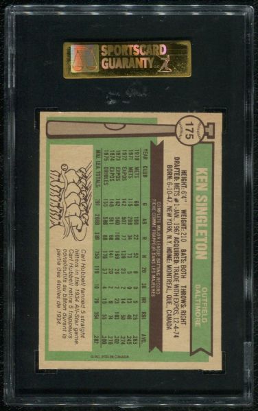 1976 O-Pee-Chee #175 Ken Singleton SGC 98 GEM MINT 10