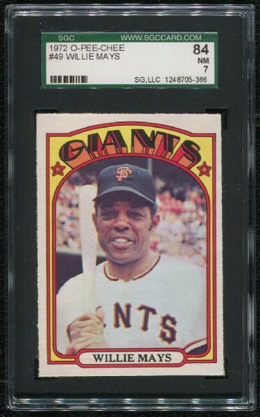 1972 O-Pee-Chee #49 Willie Mays SGC 84 NM 7