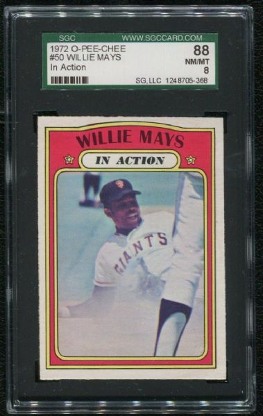 1972 O-Pee-Chee #50 Willie Mays IA SGC 88 NM-MT 8