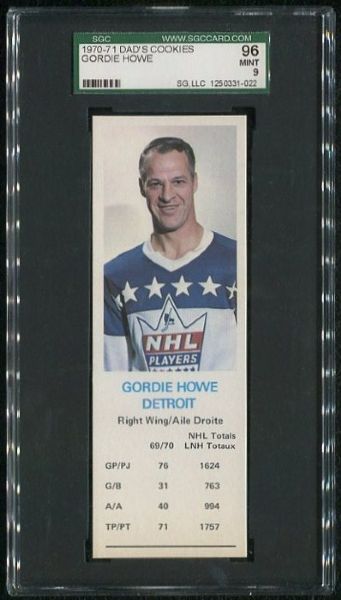 1970-71 Dad's Cookies Gordie Howe SGC 96 MINT 9