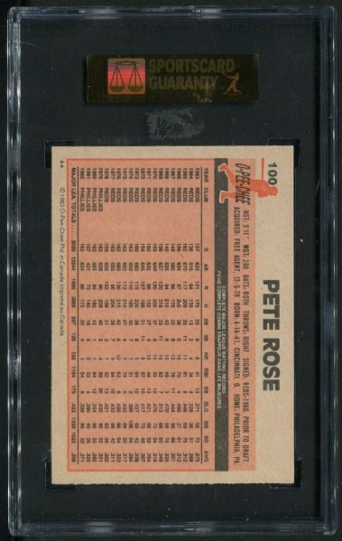 1983 O-Pee-Chee #100 Pete Rose SGC 98 GEM MINT 10