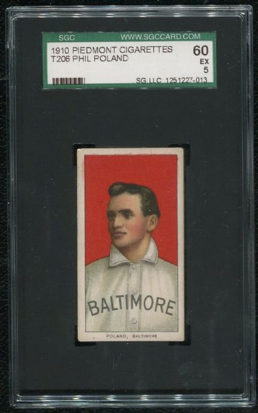 1910 Piedmont Cigarettes T206 Phil Poland SGC 60 EX 5