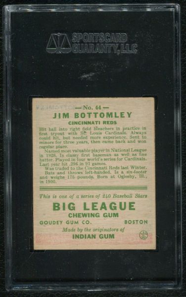 1933 Goudey #44 Jim Bottomley SGC 80 EX-MT 6