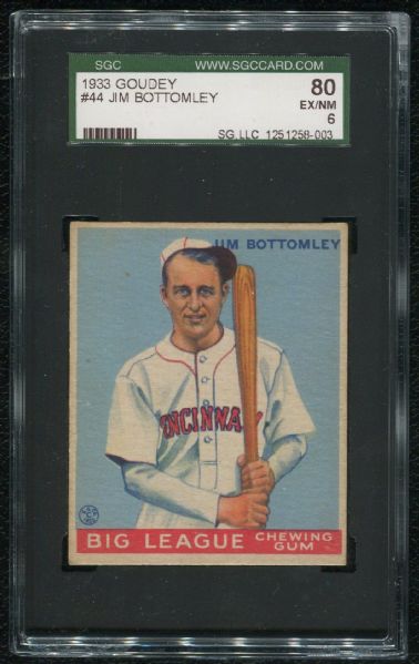 1933 Goudey #44 Jim Bottomley SGC 80 EX-MT 6