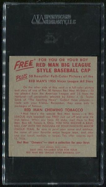 1955 Red Man Tobacco AL-16 Yogi Berra SGC 80 EX-MT 6