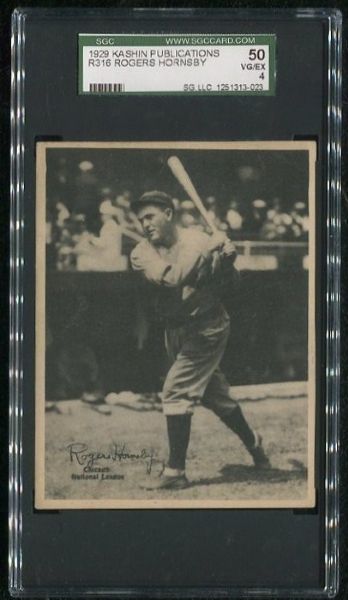 1929 Kashin Publications R316 Rogers Hornsby SGC 50 VG-EX 4