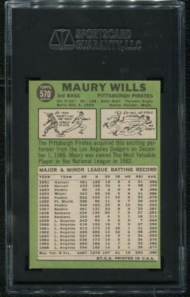 1967 Topps #570 Maury Wills SGC 86 NM+ 7.5