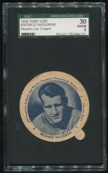 1938 Dixie Lids Hood's Ice Cream Bronko Nagurski SGC 30 Good 2