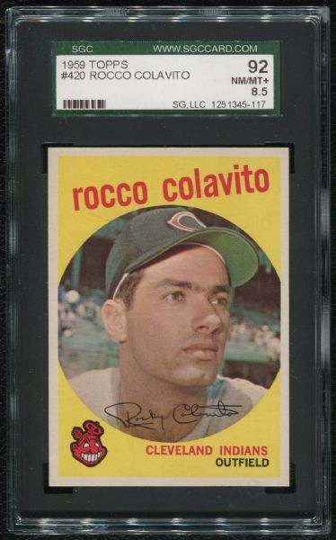 1959 Topps #420 Rocco Colavito SGC 92 NM-MT+ 8.5