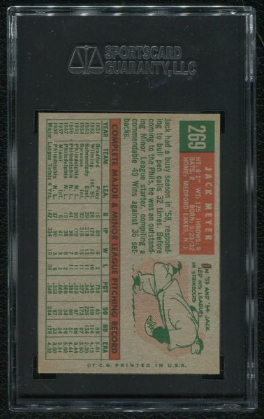 1959 Topps #269 Jack Meyer SGC 96 MINT 9