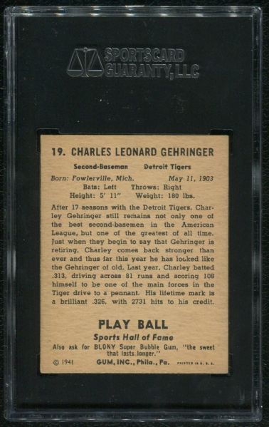 1941 Playball #19 Charley Gehringer SGC 60 EX 5