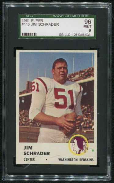 1961 Fleer #113 Jim Schrader SGC 96 MINT 9