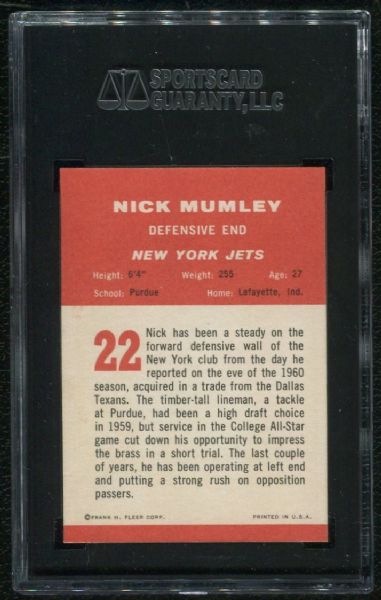 1963 Fleer #22 Nick Mumley SGC 92 NM-MT+ 8.5