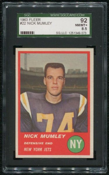 1963 Fleer #22 Nick Mumley SGC 92 NM-MT+ 8.5