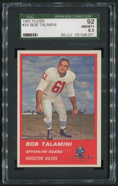 1963 Fleer #39 Bob Talamini SGC 92 NM-MT+ 8.5