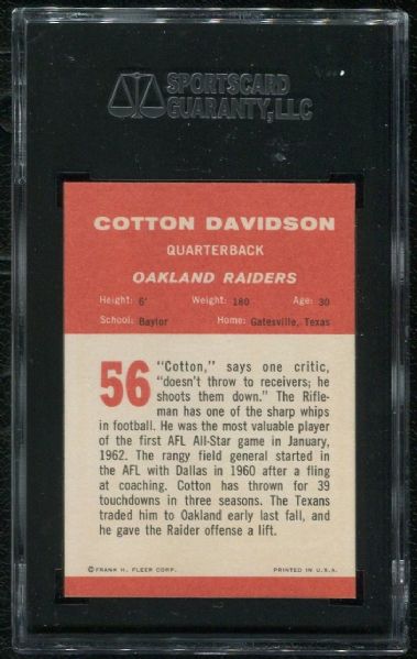 1963 Fleer #56 Cotton Davidson SGC 88 NM-MT 8