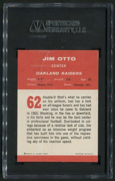 1963 Fleer #62 Jim Otto SGC 84 NM 7