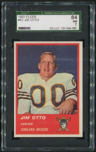 1963 Fleer #62 Jim Otto SGC 84 NM 7