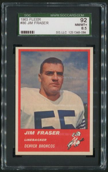 1963 Fleer #86 Jim Fraser SGC 92 NM-MT+ 8.5