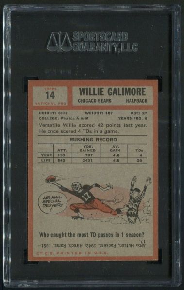 1962 Topps #14 Willie Galimore SGC 88 NM-MT 8