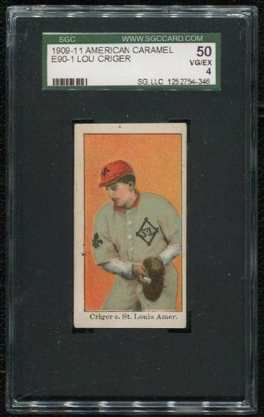 1909-11 American Caramel E90-1 Lou Criger SGC 50 VG-EX 4