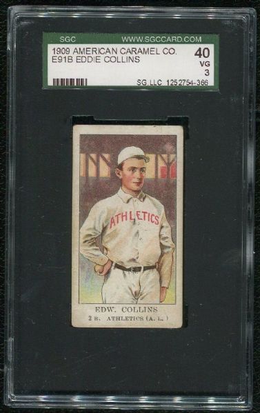 1909 American Caramel Co. E91B Eddie Collins SGC 40 VG 3