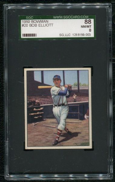 1950 Bowman #20 Bob Elliott SGC 88 NM-MT 8