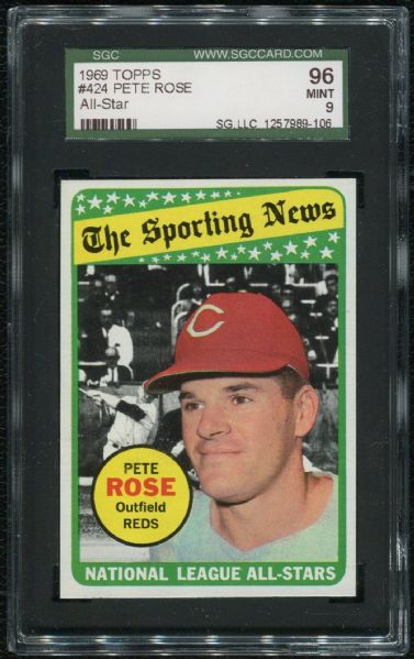 1969 Topps #424 Pete Rose All-Star SGC 96 MINT 9