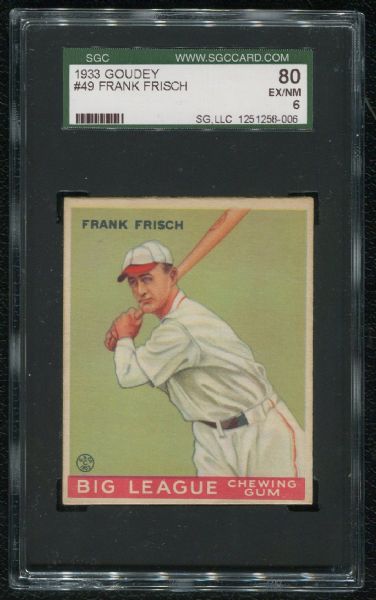 1933 Goudey #49 Frank Frisch SGC 80 EX-MT 6