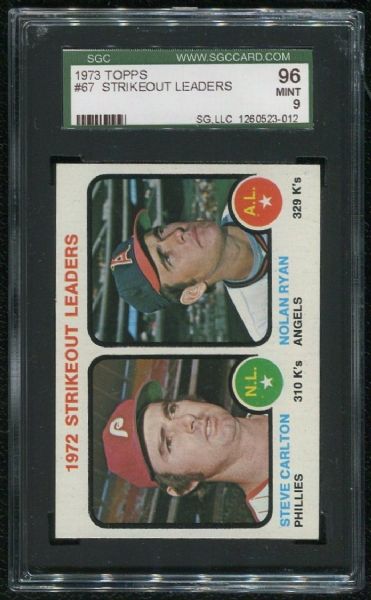 1973 Topps #67 Strikeout Leaders w/ Nolan Ryan SGC 96 MINT 9