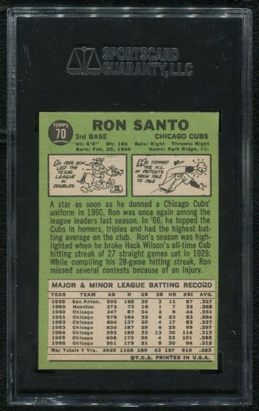 1967 Topps #70 Ron Santo SGC 96 MINT 9