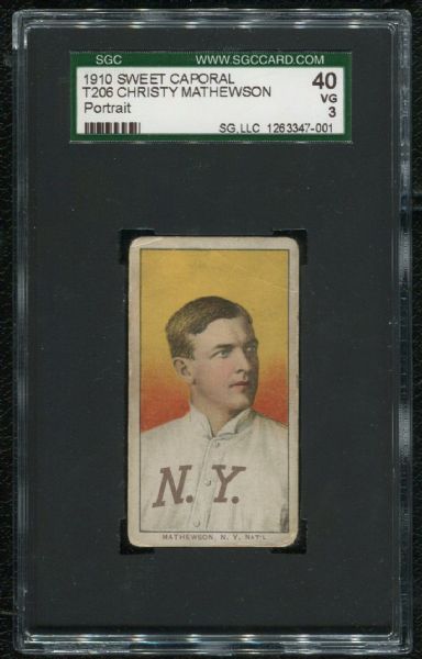 1910 Sweet Caporal Cigarettes T206 Christy Mathewson Portrait SGC 40 VG 3