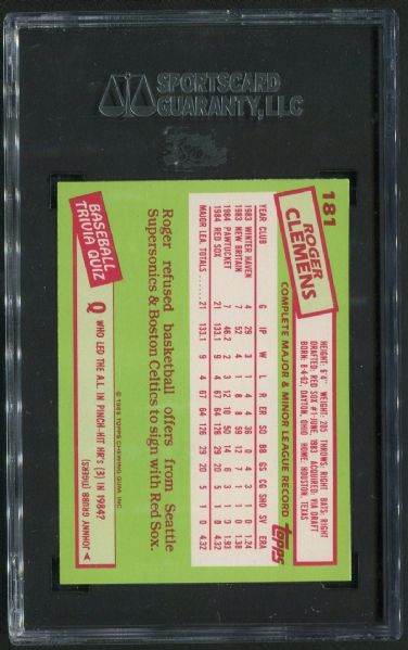 1985 Topps Tiffany #181 Rogers Clemens Rookie SGC 96 MINT 9