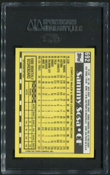 1990 Topps Tiffany #692 Sammy Sosa Rookie SGC 98 GEM MINT 10