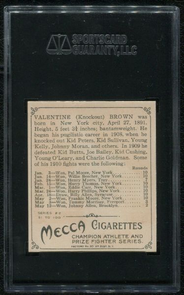 1910 Mecca Cigarettes T218 Knock-Out Brown SGC 86 NM+ 7.5