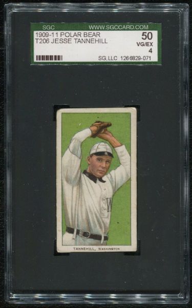 1909-11 Polar Bear T206 Jesse Tannehill SGC 50 VG-EX 4