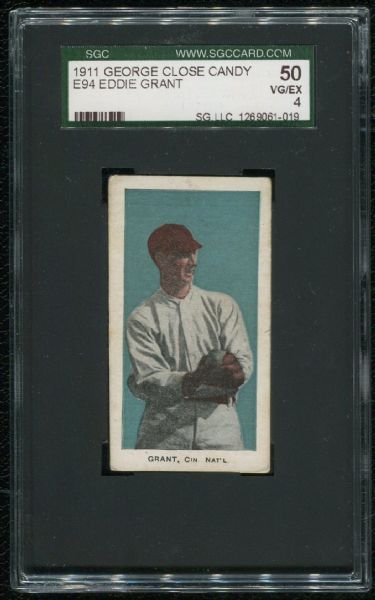 1911 George Close Candy E94 Eddie Grant SGC 50 VG-EX 4